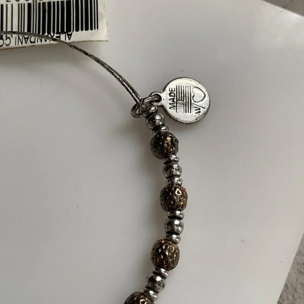 NWT Alex & Ani Sky Blue Crystal Two Tone Bead Adjustable Bangle Bracelet